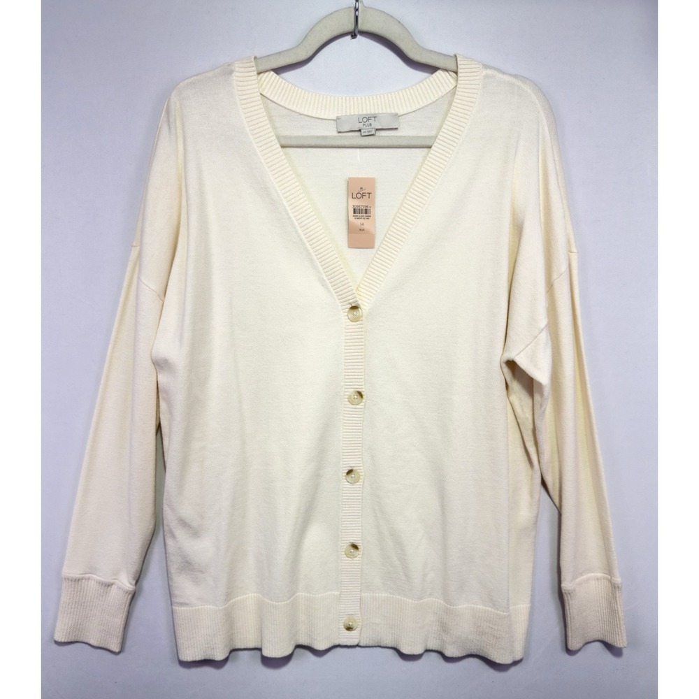 NWT LOFT Plus Cardigan Sweater 14 Ivory Cream V Neck Button Front Oversized